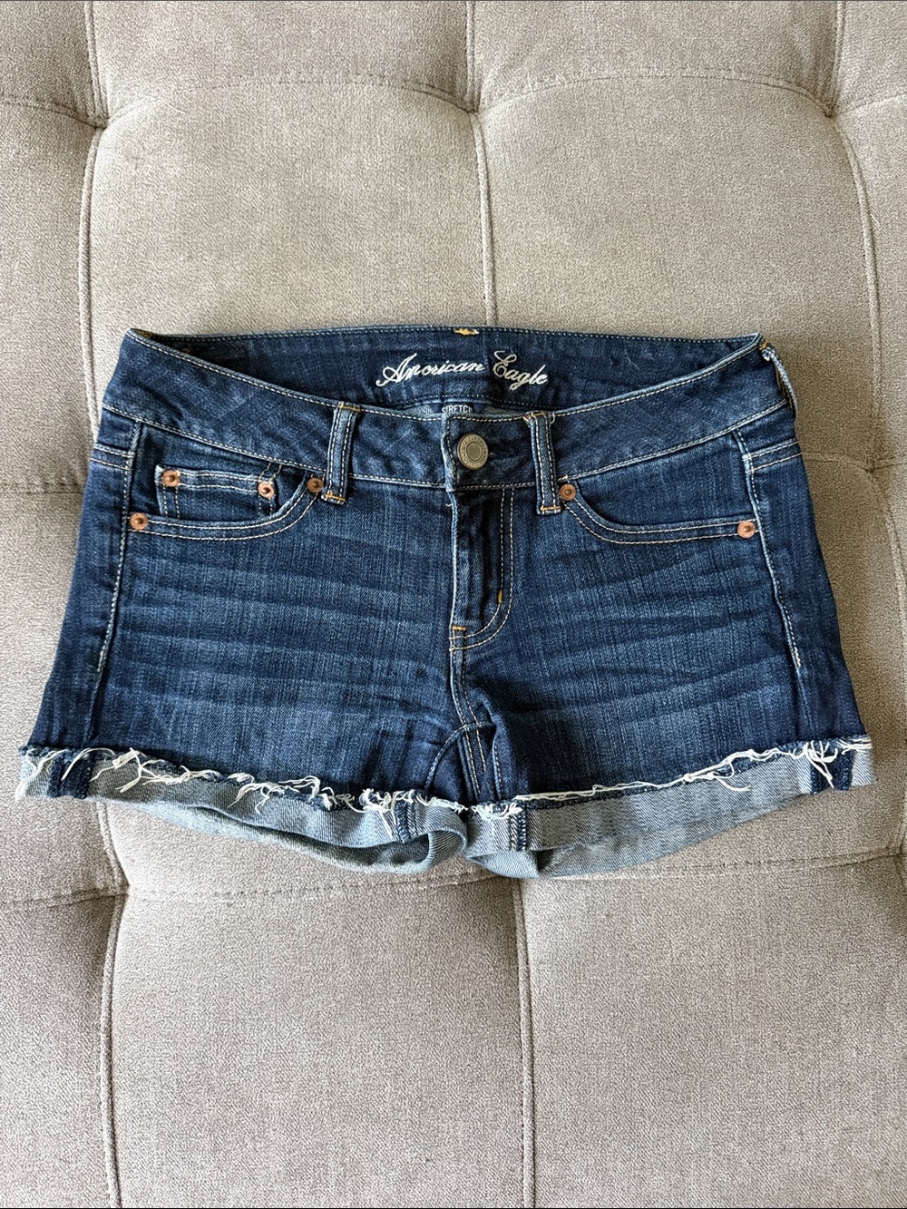 American Eagle Outfitters Dark Indigo Frayed Denim Shorts